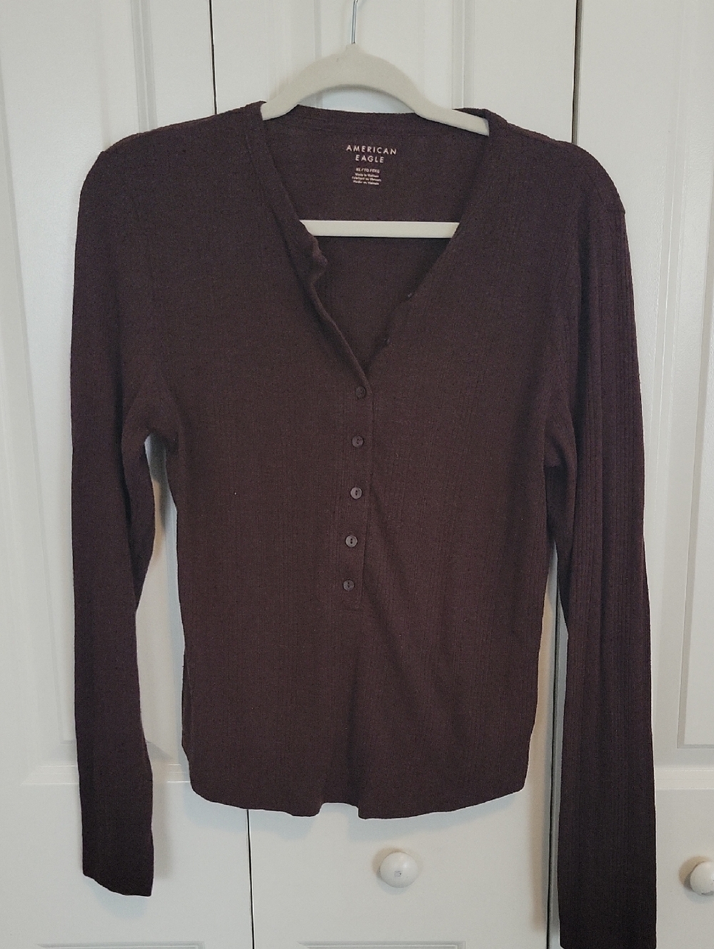 American Eagle Outfitters Brown Ribbed Henley Long Sleeve Top